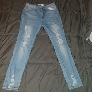 high rise distressed jeans